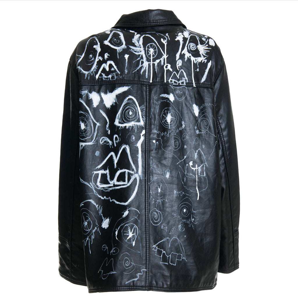 Reworked Leather Jacket with White Acrylic Paint