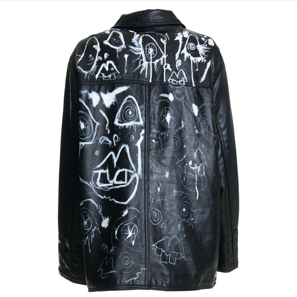Reworked Leather Jacket with White Acrylic Paint