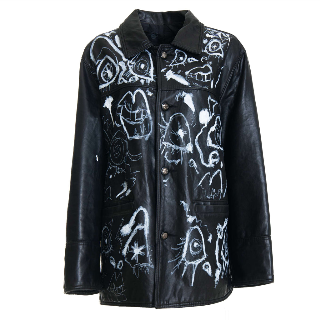 Reworked Leather Jacket with White Acrylic Paint