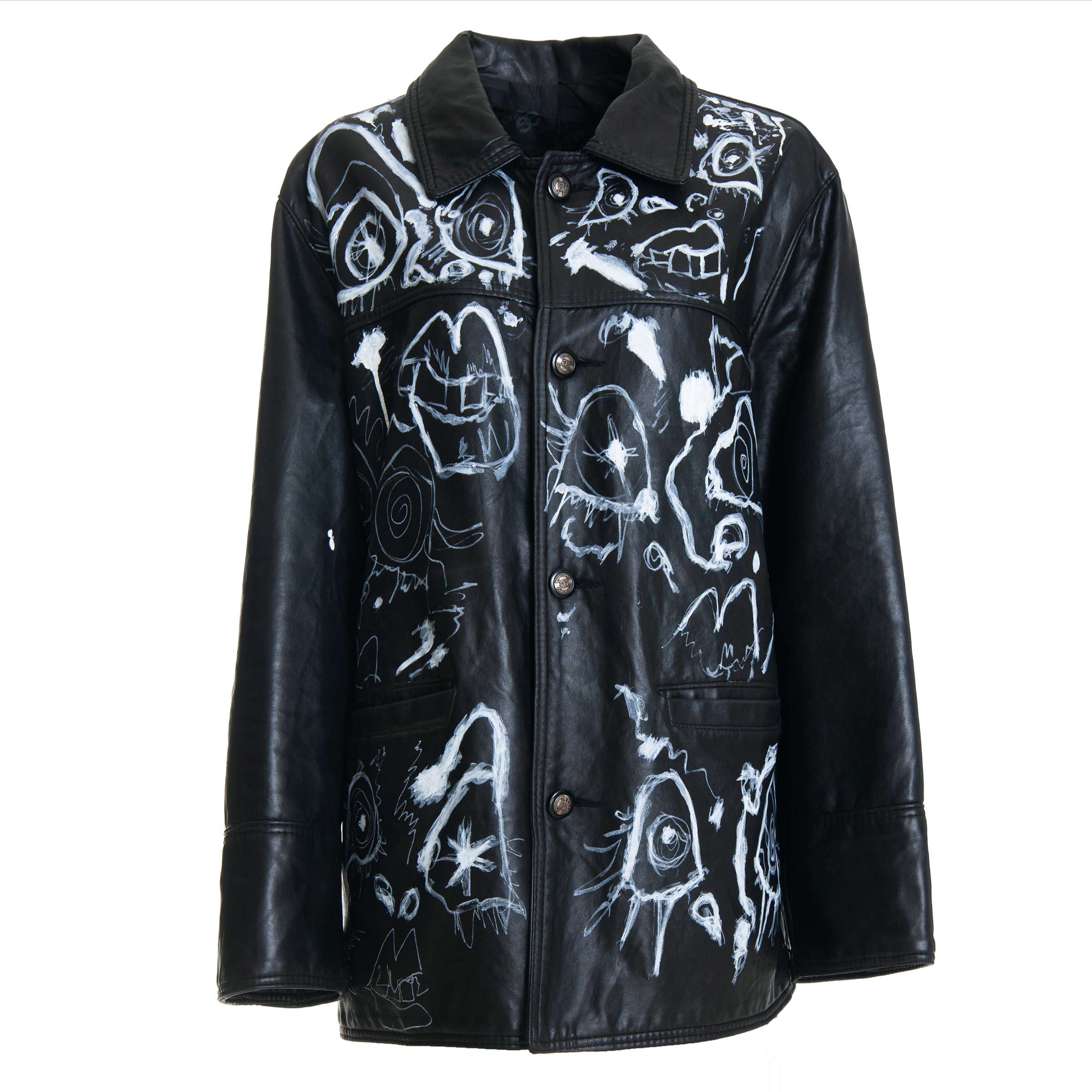 Reworked Leather Jacket with White Acrylic Paint