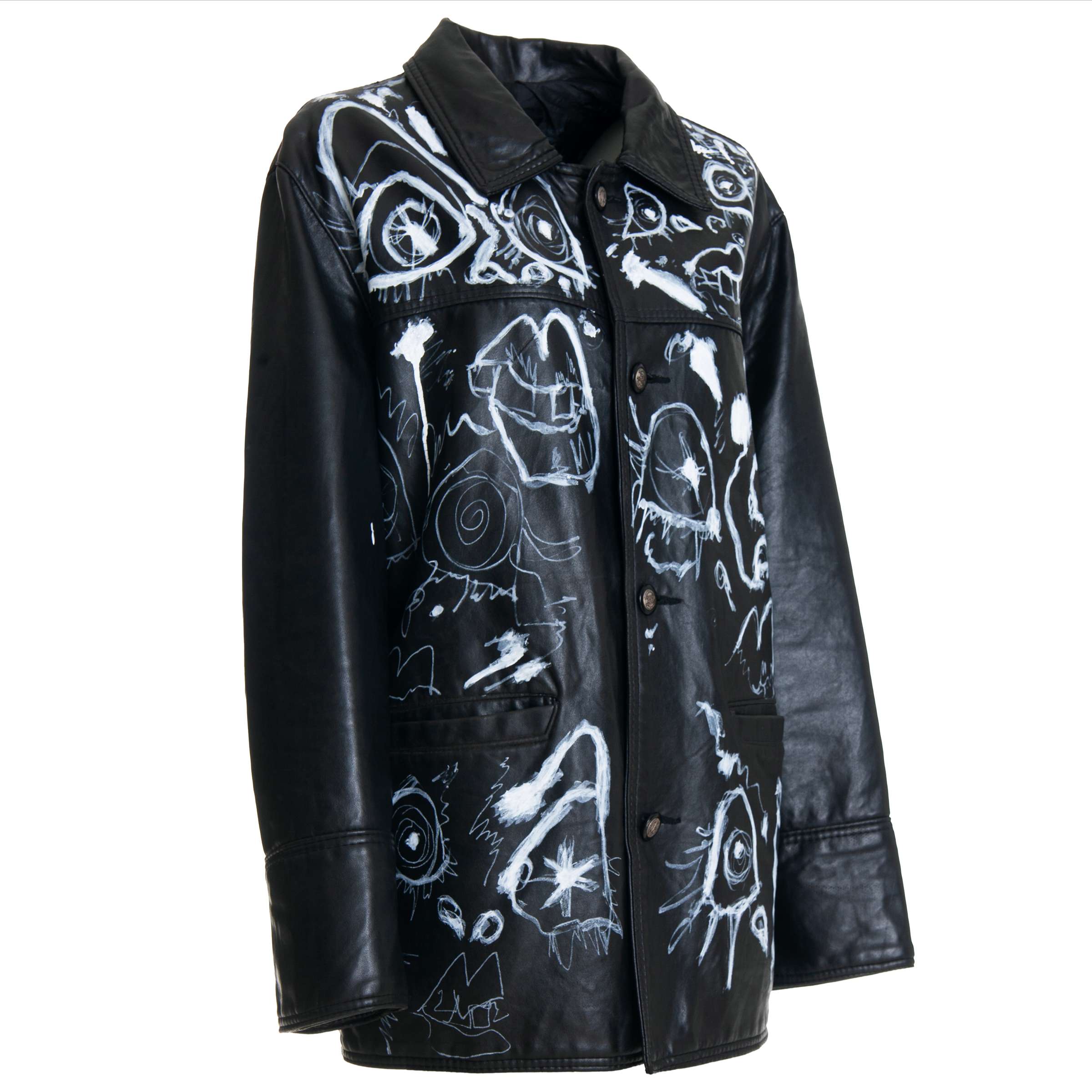 Reworked Leather Jacket with White Acrylic Paint