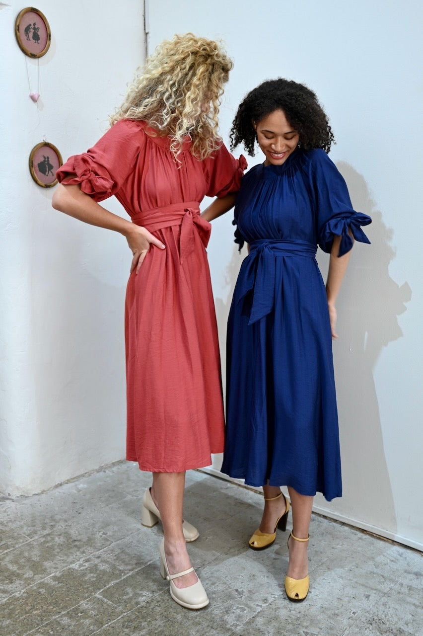 Blue Silk Linen Dress