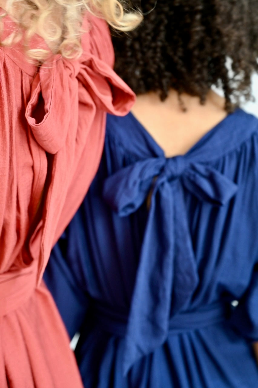 Coral Silk Linen Dress