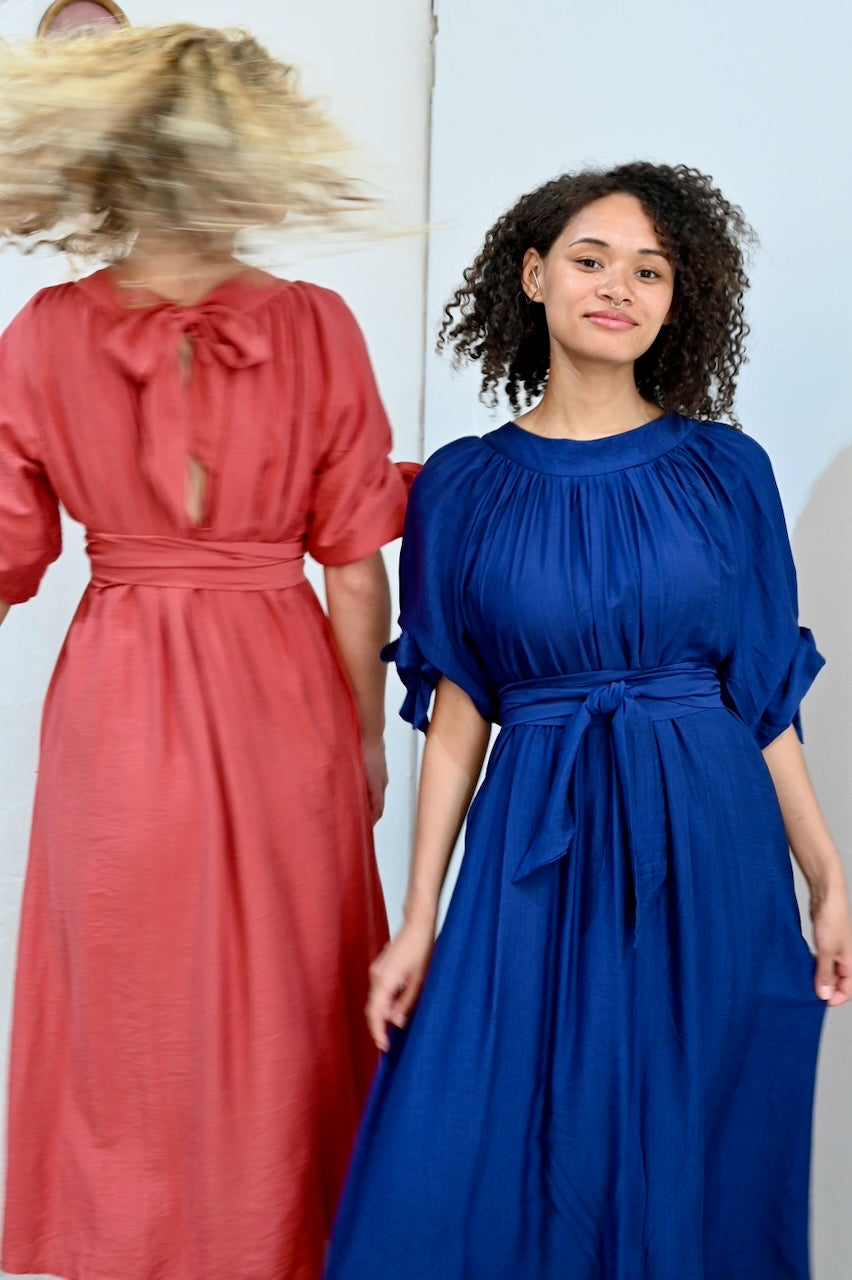 Coral Silk Linen Dress