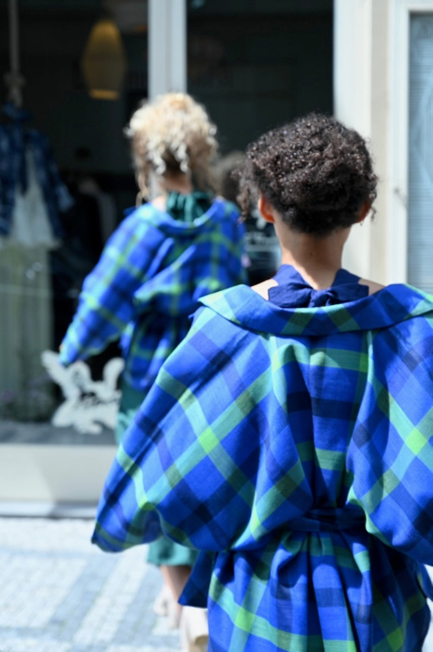 Kimono Blazer Blue Green Check