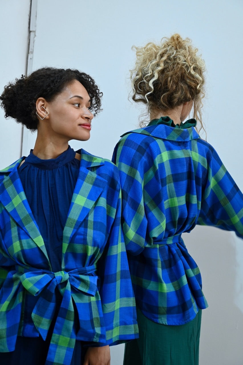 Kimono Blazer Blue Green Check