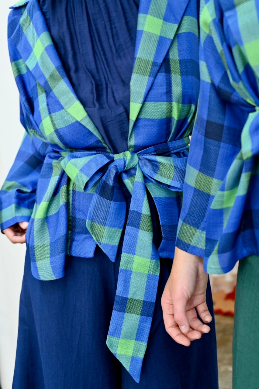 Kimono Blazer Blue Green Check