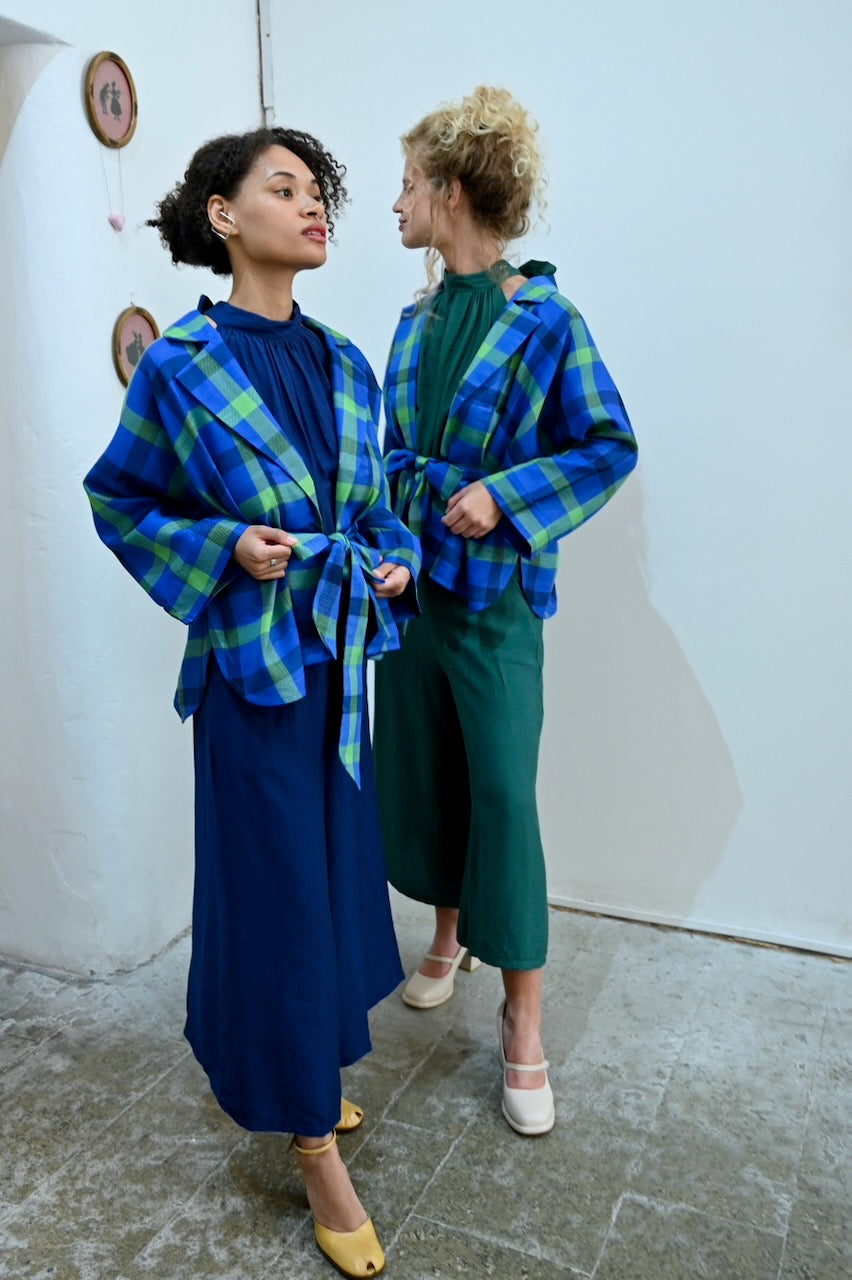 Kimono Blazer Blue Green Check
